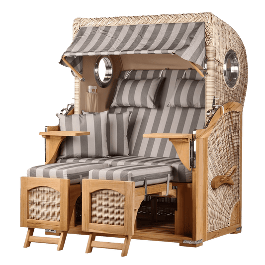 Strandkorb DÜNE Grau gestreift 537 – inkl. gratis Feuerschale