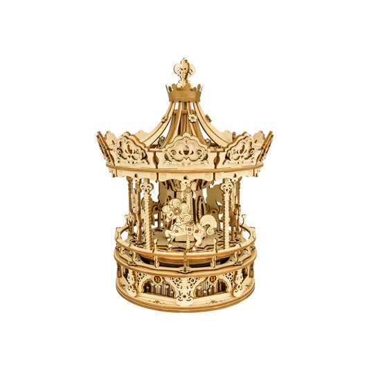 3D-Holzpuzzle, Karussell, beweglich, mit Musikwerk