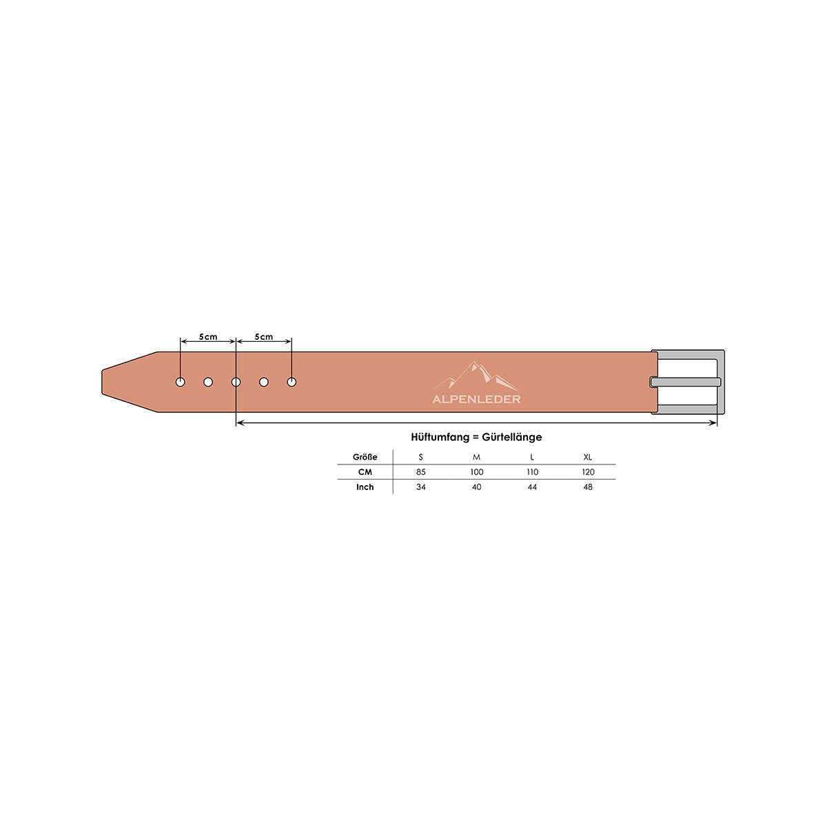 Ledergürtel ALPENLEDER, cognac, Gr. S – XL