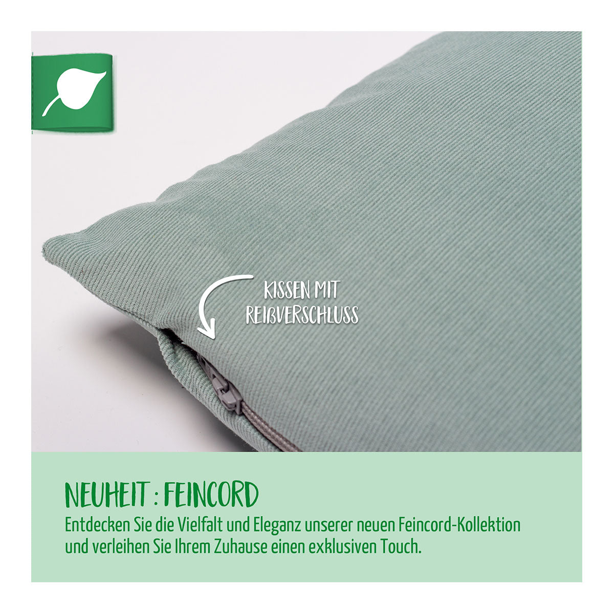 Feincord Zirbenkissen, mint 30 x 30 cm