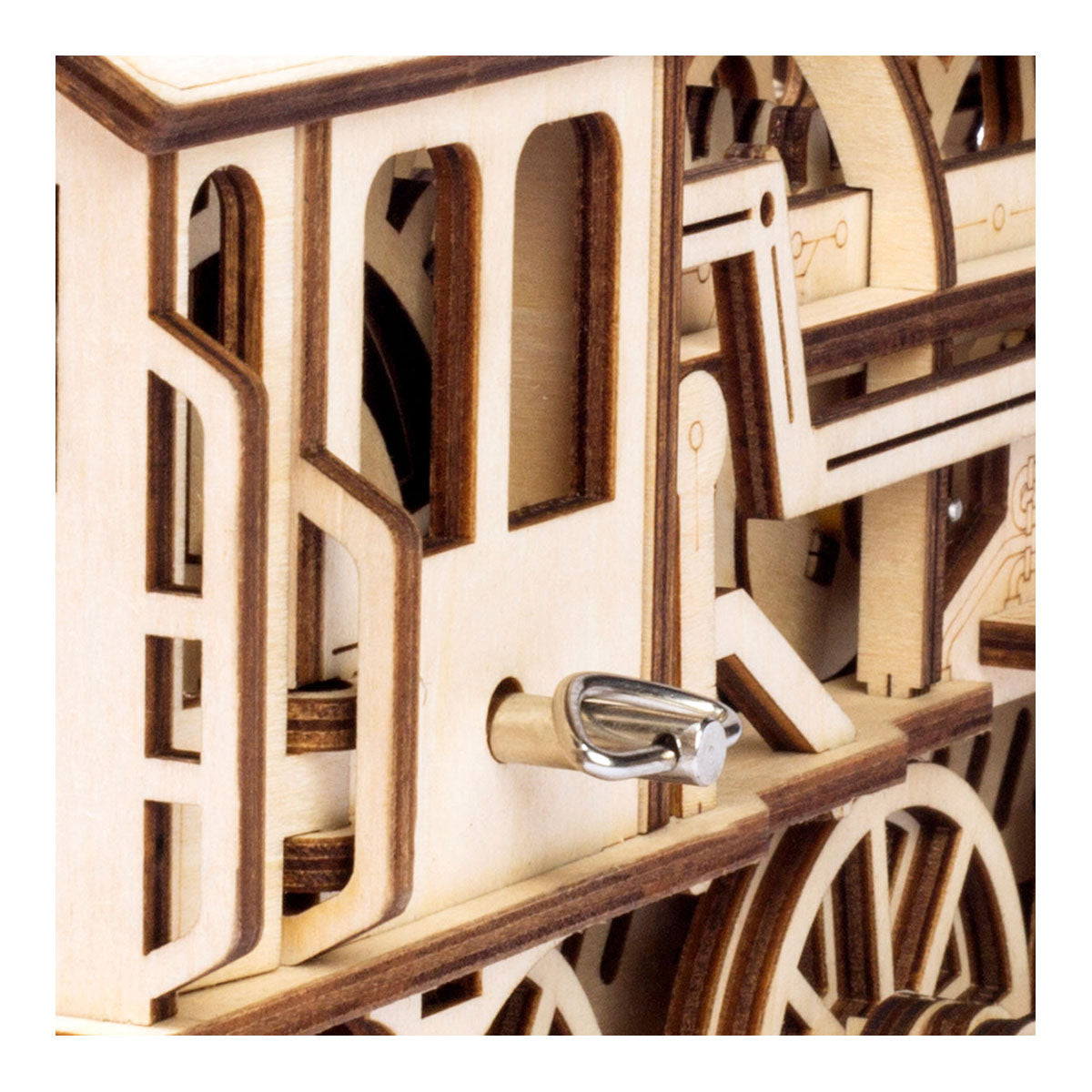 3D-Holzpuzzle, Mechanische Dampf Express Eisenbahn, beweglich durch Federmechanismus