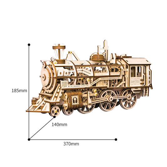 3D-Holzpuzzle, Mechanische Dampf Express Eisenbahn, beweglich durch Federmechanismus
