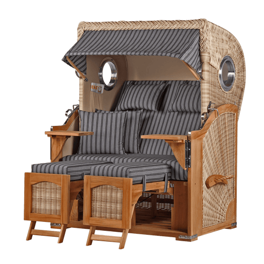Strandkorb DÜNE, Design 01400 grau mit Nadelstreifen – inkl. gratis Feuerschale