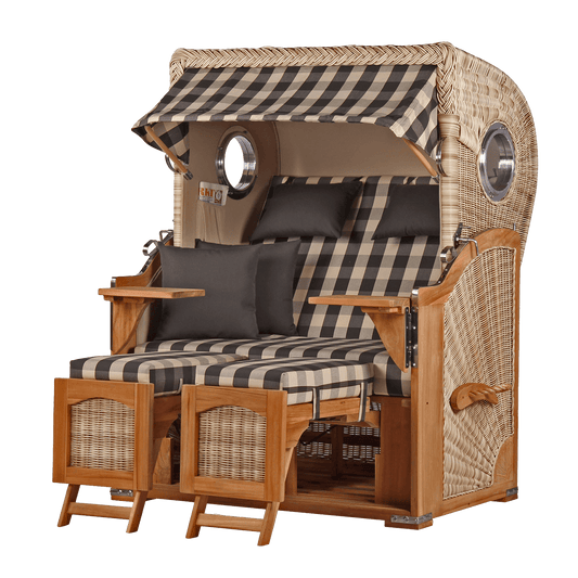 Strandkorb DÜNE, Design 01405 grau kariert – inkl. gratis Feuerschale