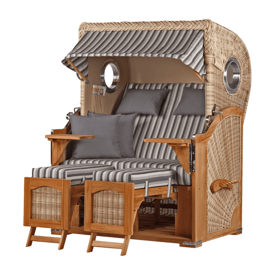 Strandkorb DÜNE, Design 01424 grau gestreift – inkl. gratis Feuerschale