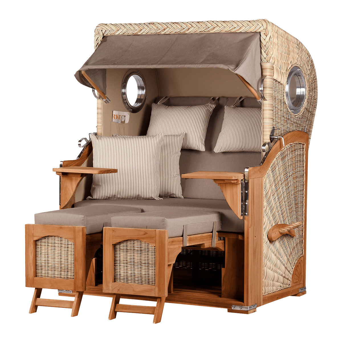 Strandkorb DÜNE, Design 01434 taupe-creme – inkl. gratis Feuerschale