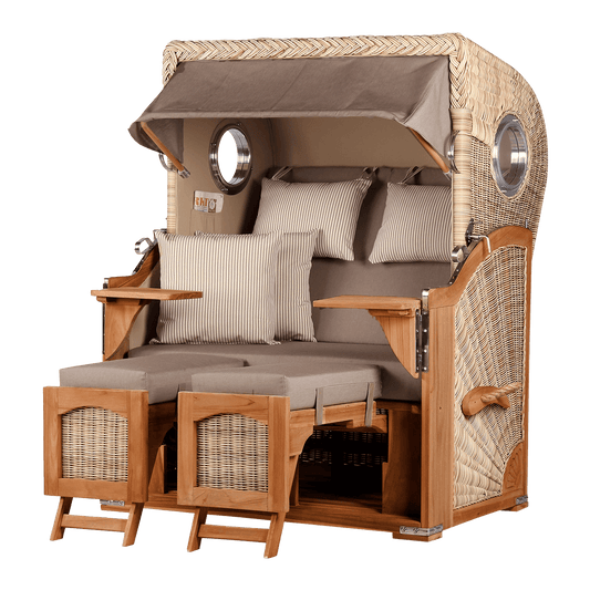 Strandkorb DÜNE, Design 01434 taupe-creme – inkl. gratis Feuerschale