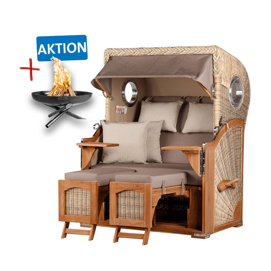 Strandkorb DÜNE, Design 01434 taupe-creme – inkl. gratis Feuerschale