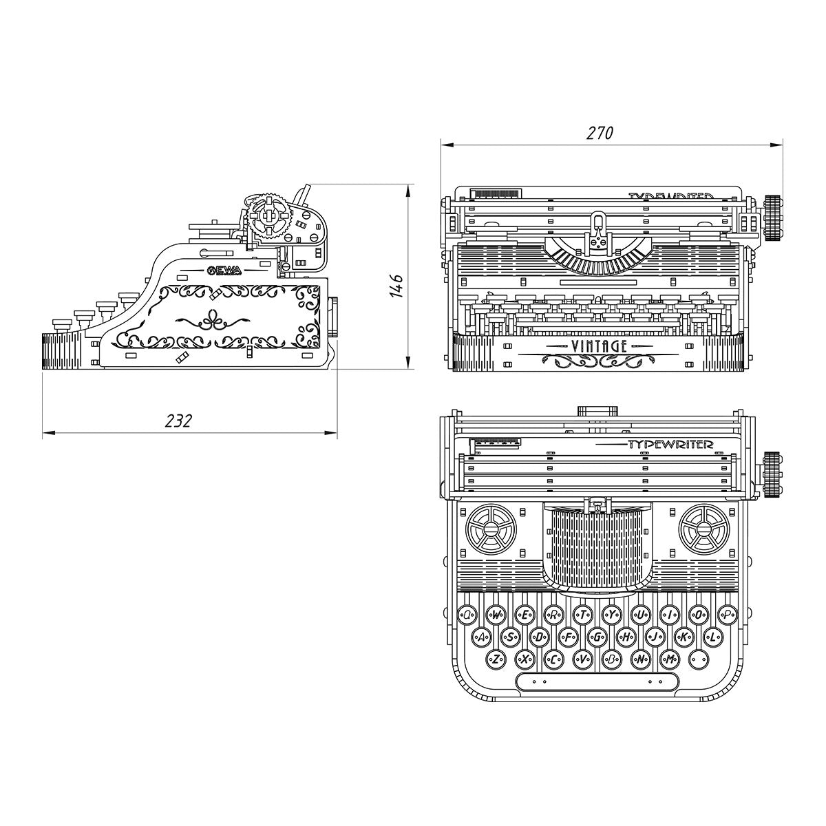 3D-Holzpuzzle Schreibmaschine