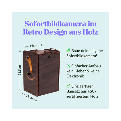 Sofortbildkamera Bausatz, inkl. Fujifilm Instax (für 10 Aufnahmen) + gratis Stativ