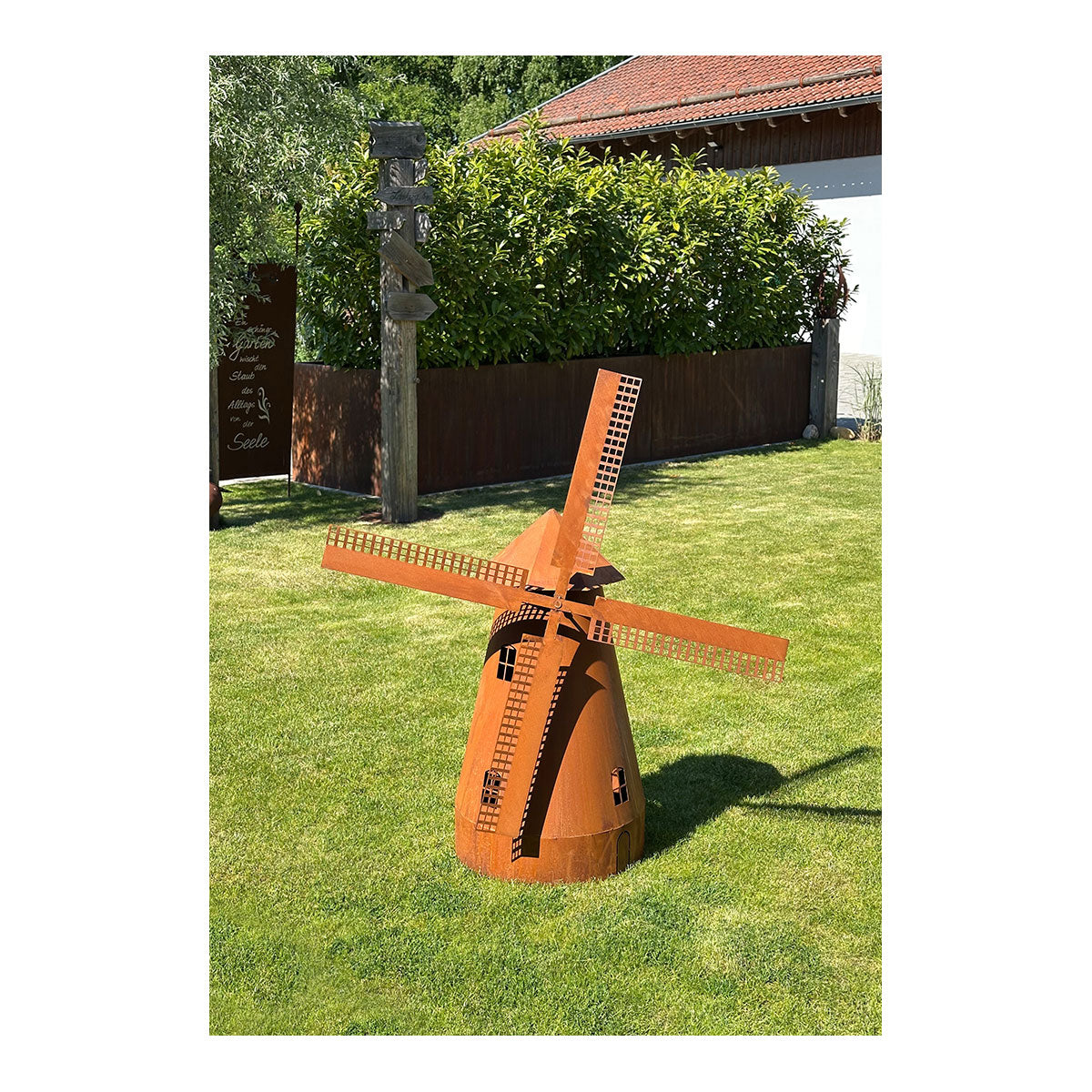 Drehbare Windmühle Edelrost, inkl. Beleuchtung