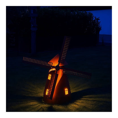 Drehbare Windmühle Edelrost, inkl. Beleuchtung