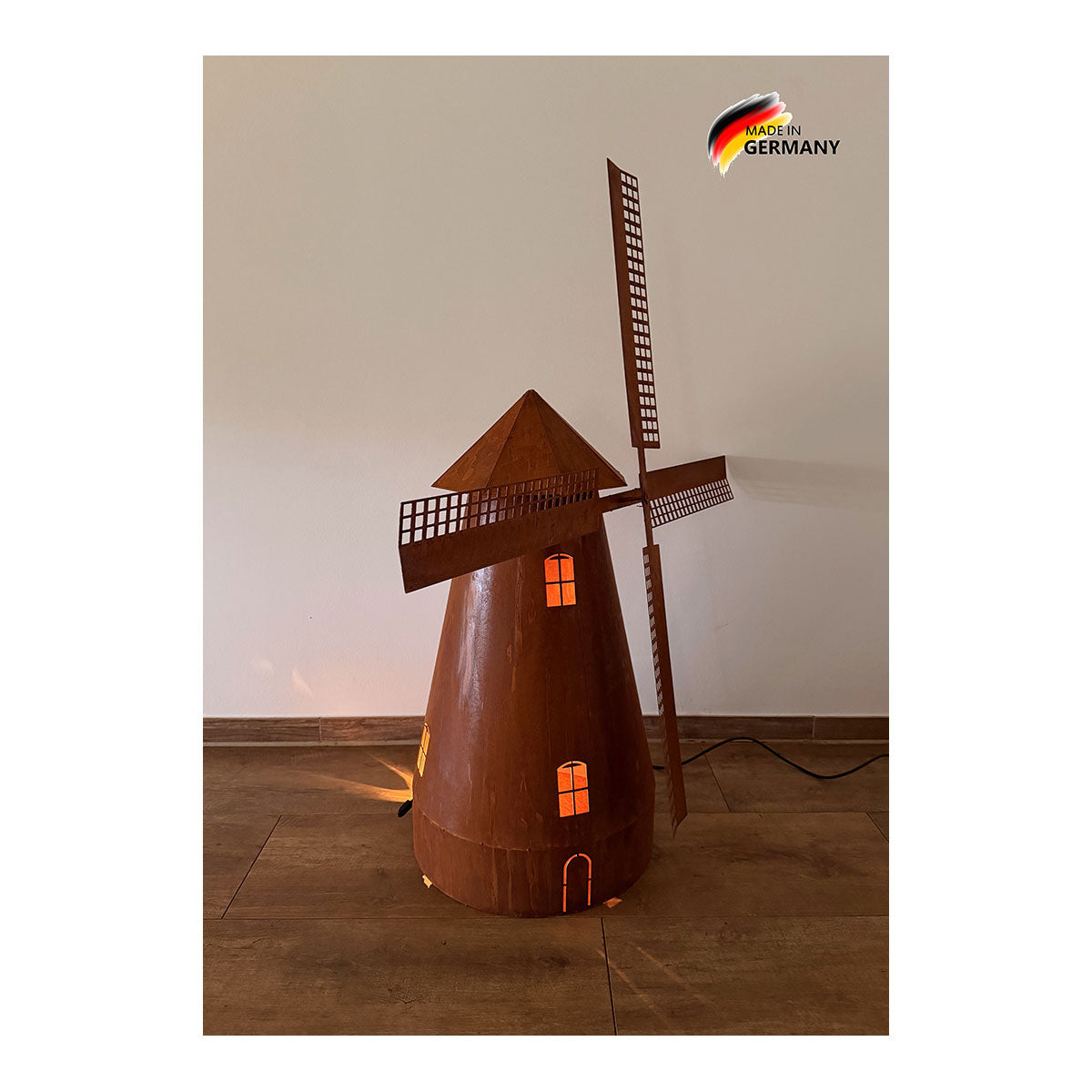 Drehbare Windmühle Edelrost, inkl. Beleuchtung
