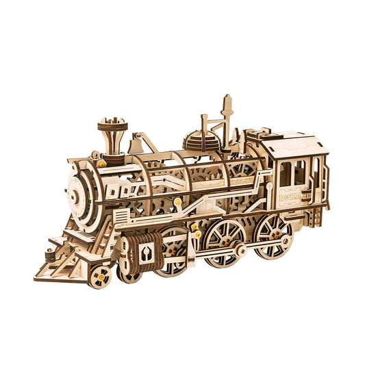 3D-Holzpuzzle, Mechanische Dampf Express Eisenbahn, beweglich durch Federmechanismus