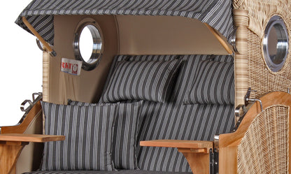 Strandkorb DÜNE, Design 01400 grau mit Nadelstreifen – inkl. gratis Feuerschale