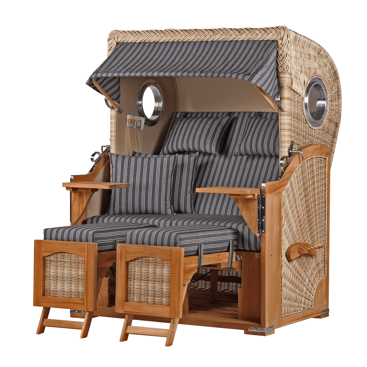 Strandkorb DÜNE, Design 01400 grau mit Nadelstreifen – inkl. gratis Feuerschale