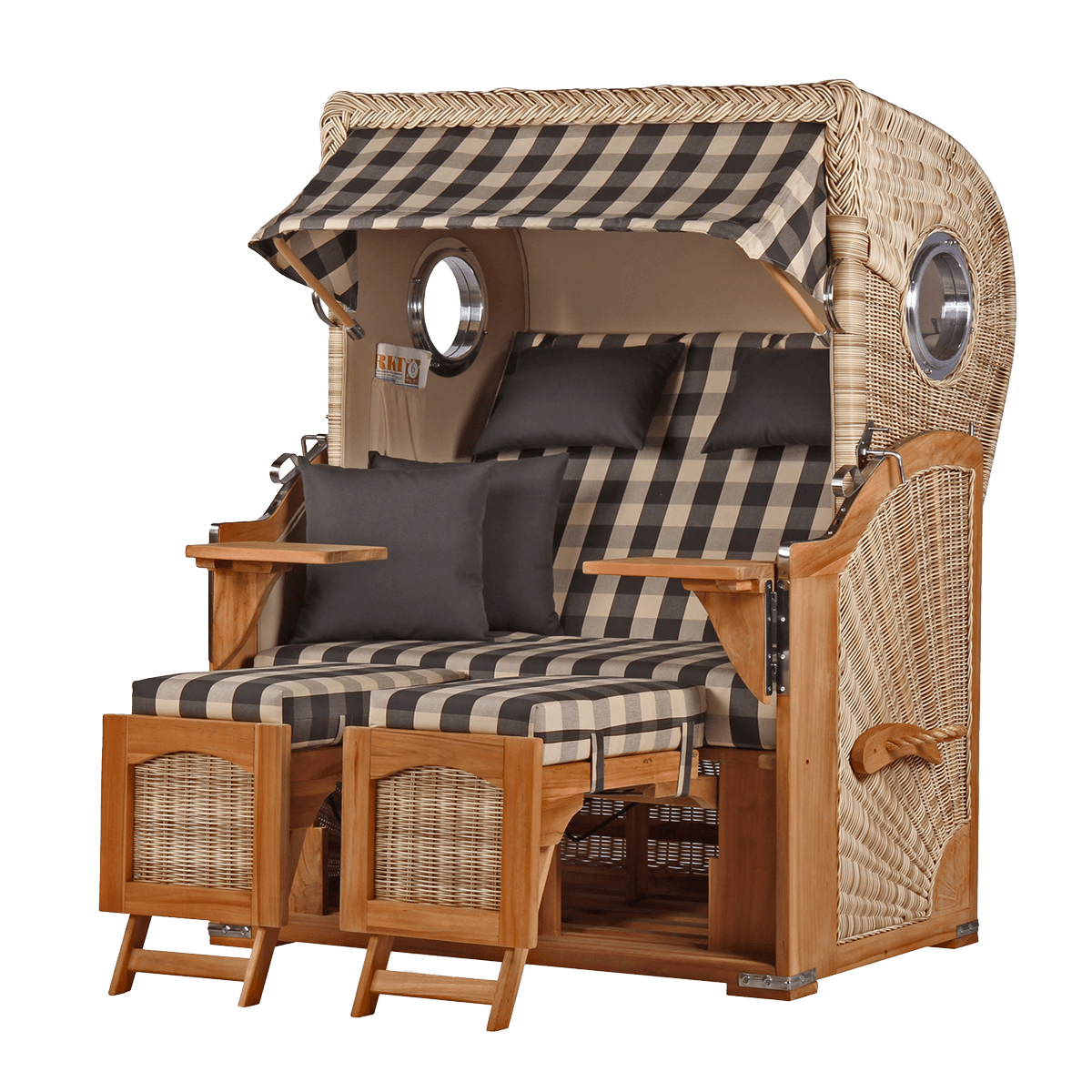 Strandkorb DÜNE, Design 01405 grau kariert – inkl. gratis Feuerschale