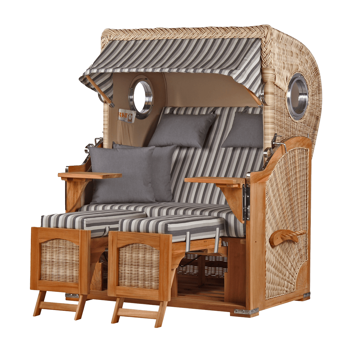Strandkorb DÜNE, Design 01424 grau gestreift – inkl. gratis Feuerschale