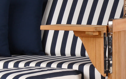 Strandkorb DÜNE, Design 01436 blau-weiß gestreift – inkl. gratis Feuerschale